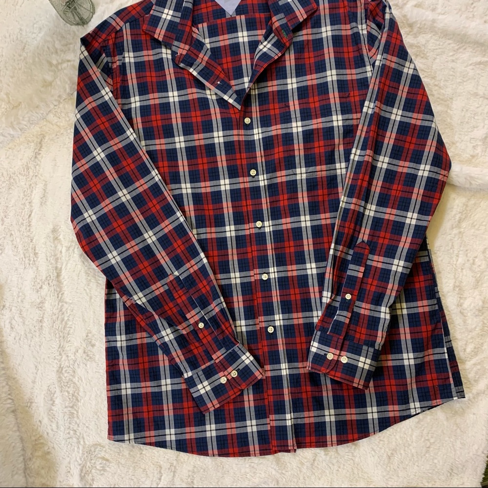Tommy Hilfiger Men’s Plaid Button Casual Slim Fit Shirt Red/White/Blue Size L - Picture 1 of 6